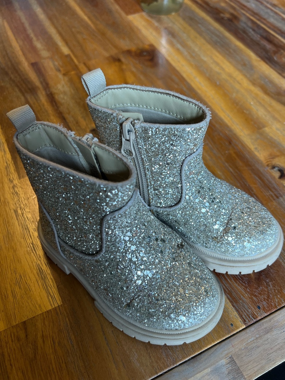 Cat & Jack Kids Glitter Zip Boots in Silver